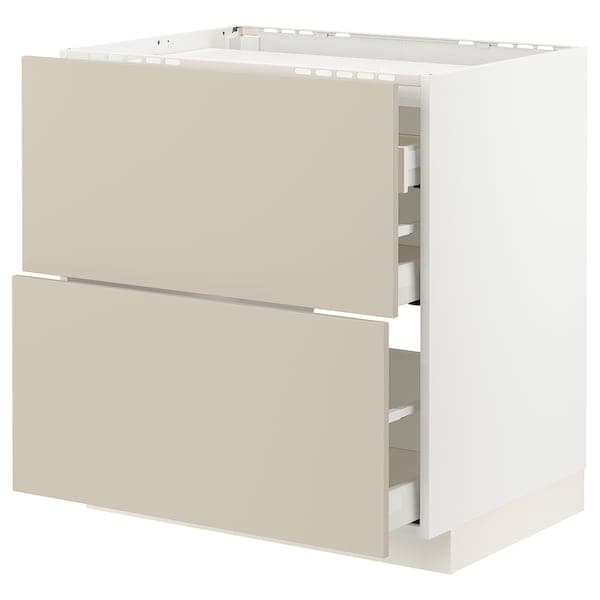 METOD / MAXIMERA - Base cab f hob/2 fronts/3 drawers, white/Havstorp beige, 80x60 cm