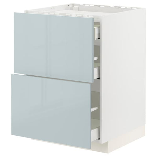 METOD / MAXIMERA - METOD / MAXIMERA Base cab f hob/2 fronts/3 drawers, white/Kallarp light grey-blue, 60x60 cm