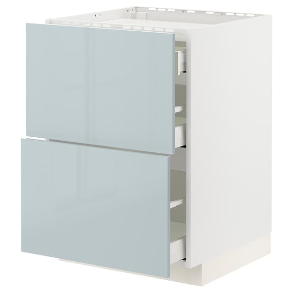 METOD / MAXIMERA - Base cab f hob/2 fronts/3 drawers, white/Kallarp light grey-blue, 60x60 cm