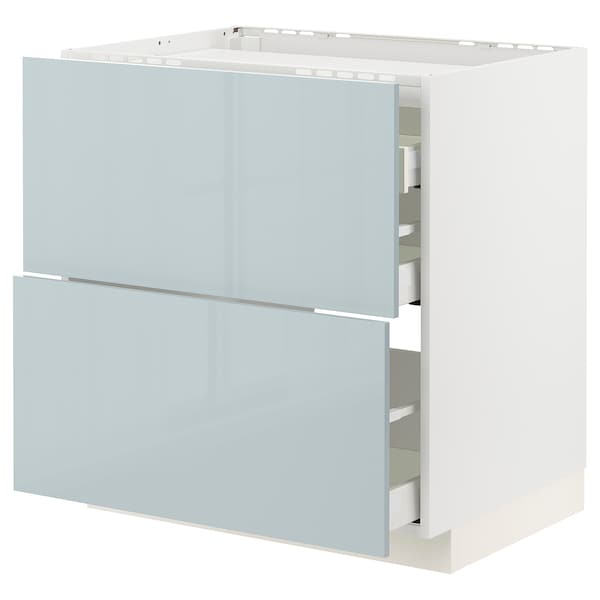 METOD / MAXIMERA - Base cab f hob/2 fronts/3 drawers, white/Kallarp light grey-blue, 80x60 cm - best price from Maltashopper.com 29479623