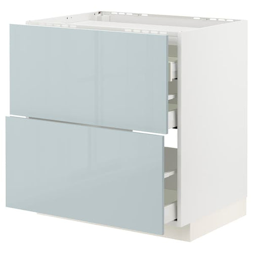 METOD / MAXIMERA - Base cab f hob/2 fronts/3 drawers, white/Kallarp light grey-blue, 80x60 cm