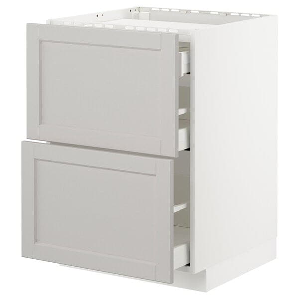 METOD / MAXIMERA - Base cab f hob/2 fronts/3 drawers, white/Lerhyttan light grey