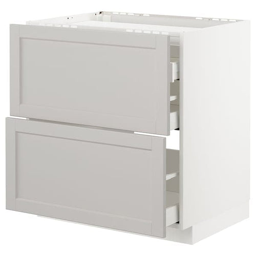 METOD / MAXIMERA - Base cab f hob/2 fronts/3 drawers, white/Lerhyttan light grey , 80x60 cm