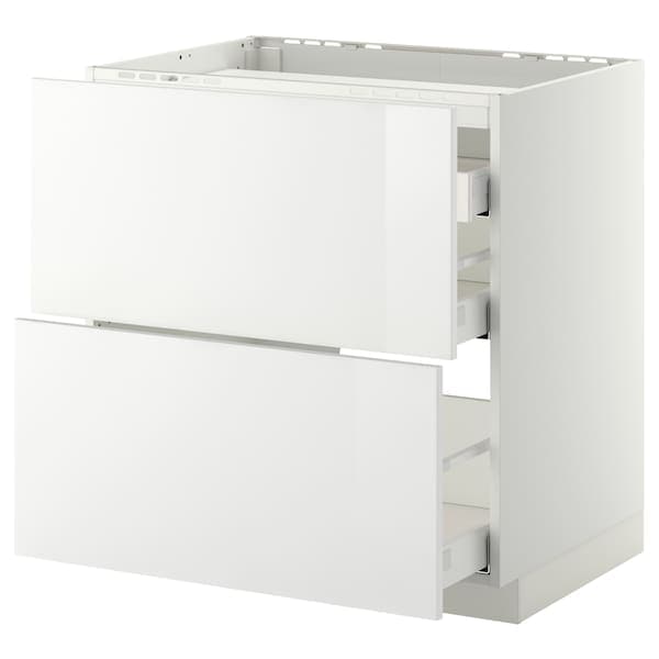 METOD / MAXIMERA - Base cab f hob/2 fronts/3 drawers, white/Ringhult white, 80x60 cm