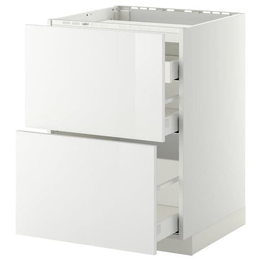 Ikea METOD / MAXIMERA - Base cab f hob/2 fronts/3 drawers, white/Ringhult white, 60x60 cm