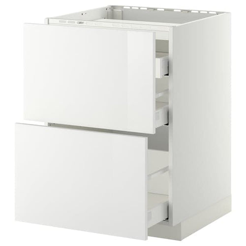 METOD / MAXIMERA - Base cab f hob/2 fronts/3 drawers, white/Ringhult white, 60x60 cm
