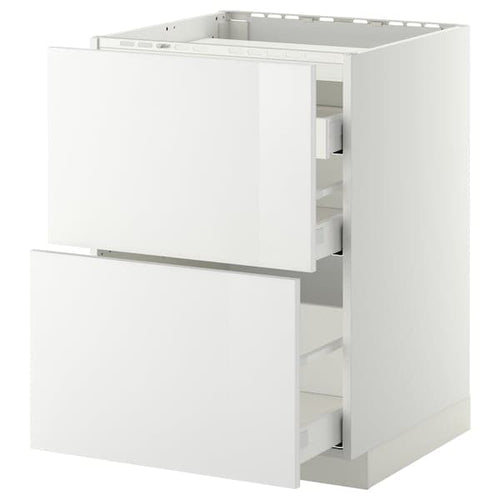 METOD / MAXIMERA - METOD / MAXIMERA Base cab f hob/2 fronts/3 drawers, white/Ringhult white, 60x60 cm