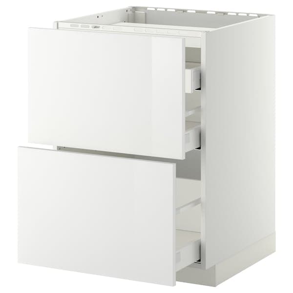 METOD / MAXIMERA - Base cab f hob/2 fronts/3 drawers, white/Ringhult white, 60x60 cm