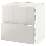 METOD / MAXIMERA base cab f hob/2 fronts/3 drawers, white/Ringhult light grey, 80x60 cm