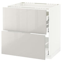 METOD / MAXIMERA - Base cab f hob/2 fronts/3 drawers, white/Ringhult light grey, 80x60 cm - best price from Maltashopper.com 59168573