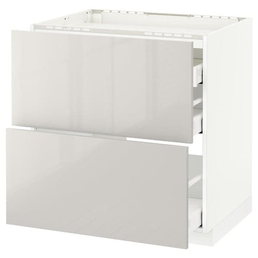 Ikea METOD / MAXIMERA - Base cab f hob/2 fronts/3 drawers, white/Ringhult light grey, 80x60 cm