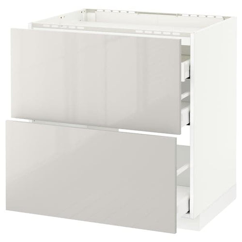 METOD / MAXIMERA - Base cab f hob/2 fronts/3 drawers, white/Ringhult light grey, 80x60 cm