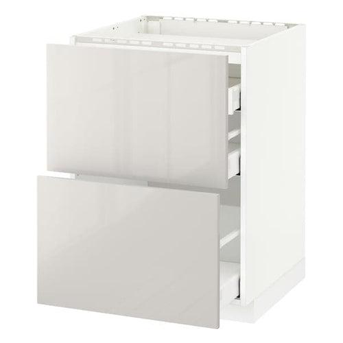 METOD / MAXIMERA - Base cab f hob/2 fronts/3 drawers, white/Ringhult light grey, 60x60 cm