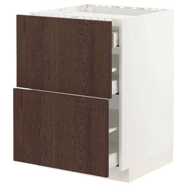 Ikea METOD / MAXIMERA - Base cab f hob/2 fronts/3 drawers, white/Sinarp brown, 60x60 cm