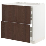 METOD / MAXIMERA base cab f hob/2 fronts/3 drawers, white/Sinarp brown, 80x60 cm