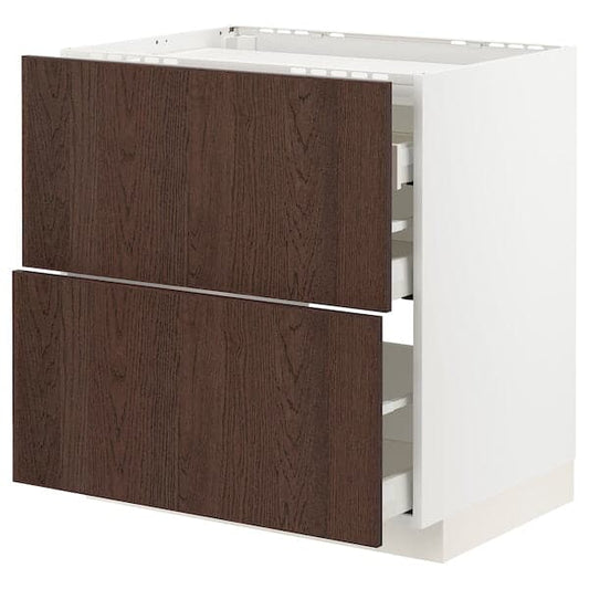Ikea METOD / MAXIMERA - Base cab f hob/2 fronts/3 drawers, white/Sinarp brown, 80x60 cm