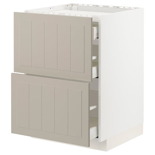 METOD / MAXIMERA - Base cab f hob/2 fronts/3 drawers, white/Stensund beige , 60x60 cm - best price from Maltashopper.com 49408205