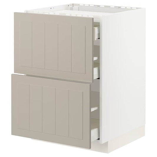 Ikea METOD / MAXIMERA - Base cab f hob/2 fronts/3 drawers, white/Stensund beige , 60x60 cm