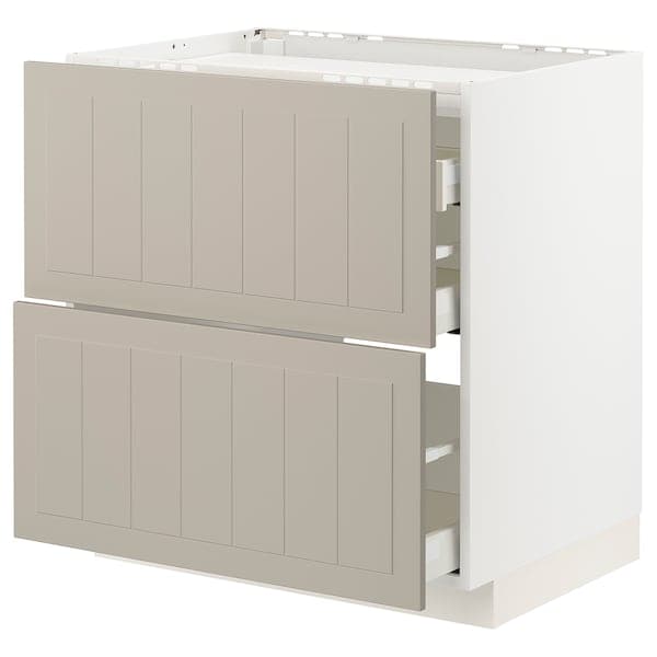 Ikea METOD / MAXIMERA - Base cab f hob/2 fronts/3 drawers, white/Stensund beige, 80x60 cm