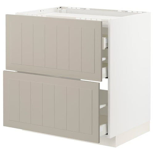 METOD / MAXIMERA - METOD / MAXIMERA Base cab f hob/2 fronts/3 drawers, white/Stensund beige, 80x60 cm