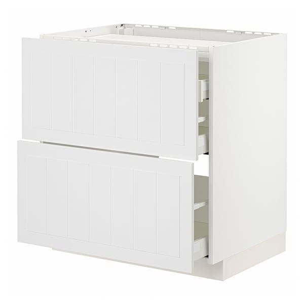 METOD / MAXIMERA - Base cab f hob/2 fronts/3 drawers, white/Stensund white , 80x60 cm