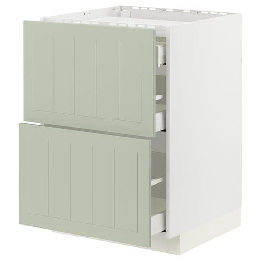 Ikea METOD / MAXIMERA - Base cab f hob/2 fronts/3 drawers, white/Stensund light green, 60x60 cm