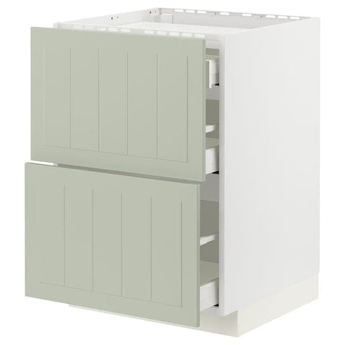 METOD / MAXIMERA - Base cab f hob/2 fronts/3 drawers, white/Stensund light green, 60x60 cm