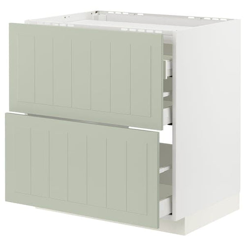 METOD / MAXIMERA - Base cab f hob/2 fronts/3 drawers, white/Stensund light green, 80x60 cm