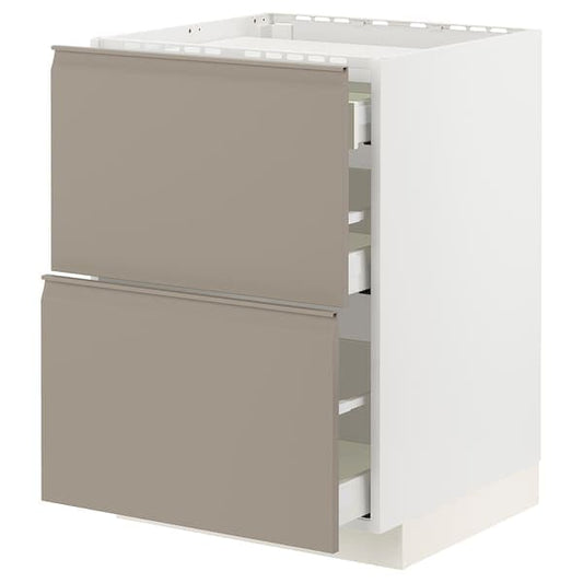 Ikea METOD / MAXIMERA - Base cab f hob/2 fronts/3 drawers, white/Upplöv matt dark beige