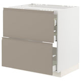 METOD / MAXIMERA base cab f hob/2 fronts/3 drawers, white/Upplöv matt dark beige, 80x60 cm