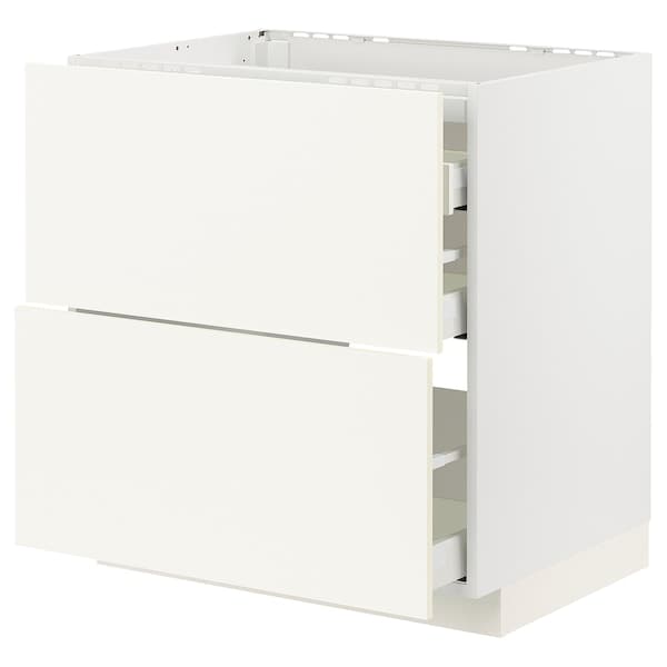 METOD / MAXIMERA - Base cab f hob/2 fronts/3 drawers, white/Vallstena white, 80x60 cm - best price from Maltashopper.com 49506994