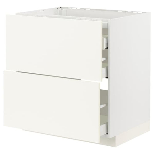 METOD / MAXIMERA - Base cab f hob/2 fronts/3 drawers, white/Vallstena white, 80x60 cm