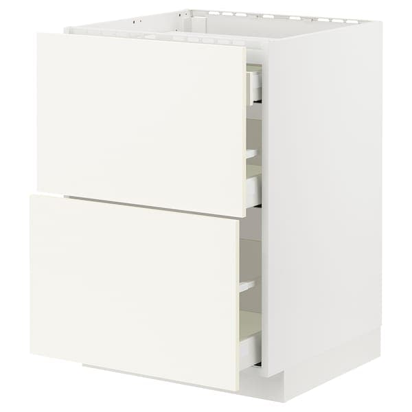 METOD / MAXIMERA - Base cab f hob/2 fronts/3 drawers, white/Vallstena white, 60x60 cm - best price from Maltashopper.com 69506993