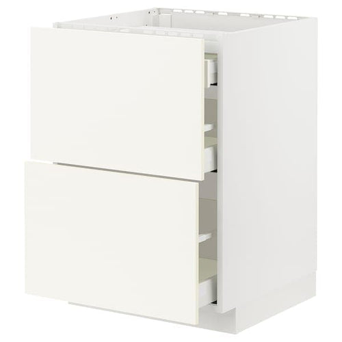 METOD / MAXIMERA - Base cab f hob/2 fronts/3 drawers, white/Vallstena white, 60x60 cm