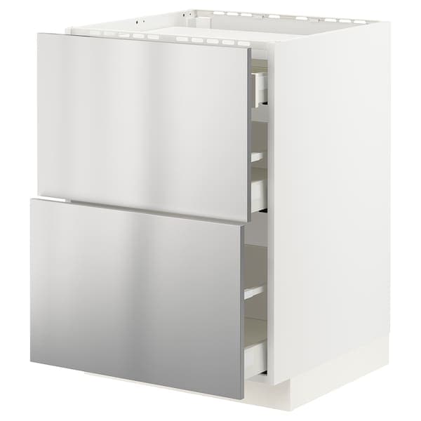 METOD / MAXIMERA - Base cab f hob/2 fronts/3 drawers, white/Vårsta stainless steel, 60x60 cm