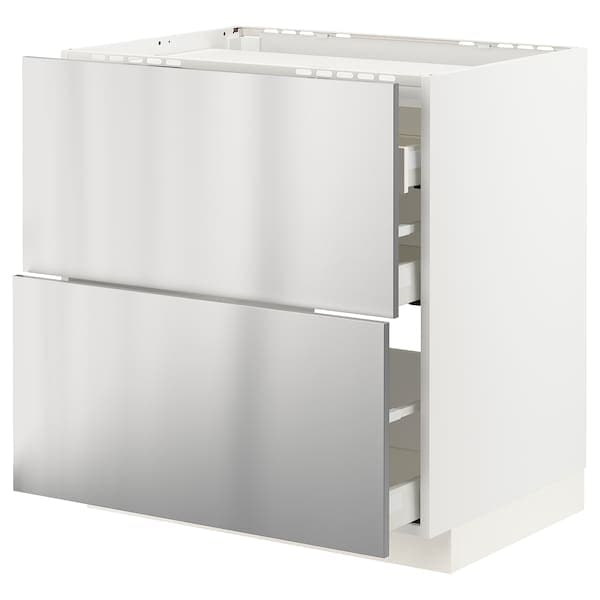 METOD / MAXIMERA - Base cab f hob/2 fronts/3 drawers, white/Vårsta stainless steel, 80x60 cm - best price from Maltashopper.com 69329896
