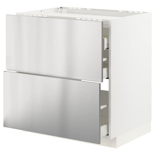 METOD / MAXIMERA - Base cab f hob/2 fronts/3 drawers, white/Vårsta stainless steel, 80x60 cm