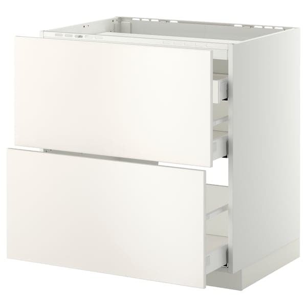 Ikea METOD / MAXIMERA - Base cab f hob/2 fronts/3 drawers, white/Veddinge white, 80x60 cm