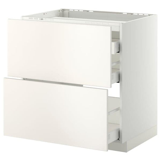 Ikea METOD / MAXIMERA - Base cab f hob/2 fronts/3 drawers, white/Veddinge white, 80x60 cm