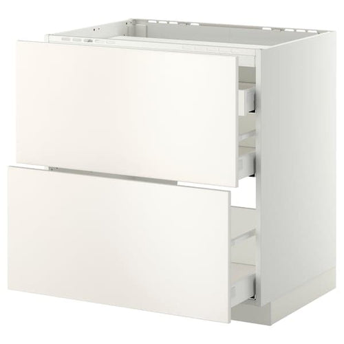 METOD / MAXIMERA - Base cab f hob/2 fronts/3 drawers, white/Veddinge white, 80x60 cm