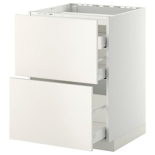 METOD / MAXIMERA - Base cab f hob/2 fronts/3 drawers, white/Veddinge white, 60x60 cm