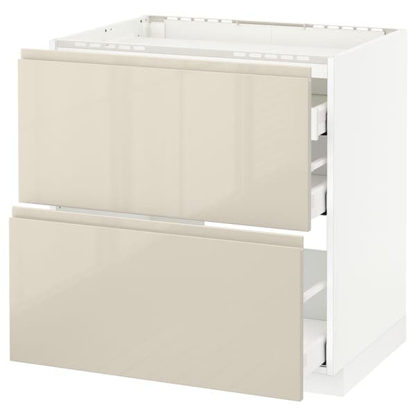 Ikea METOD / MAXIMERA - Base cab f hob/2 fronts/3 drawers, white/Voxtorp high-gloss light beige , 80x60 cm