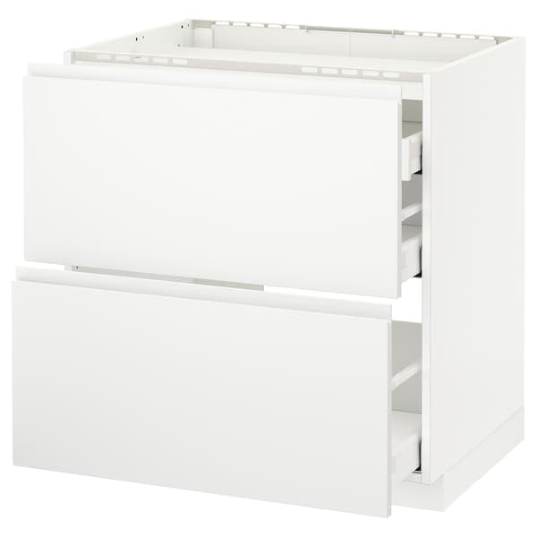 Ikea METOD / MAXIMERA - Base cab f hob/2 fronts/3 drawers, white/Voxtorp matt white, 80x60 cm