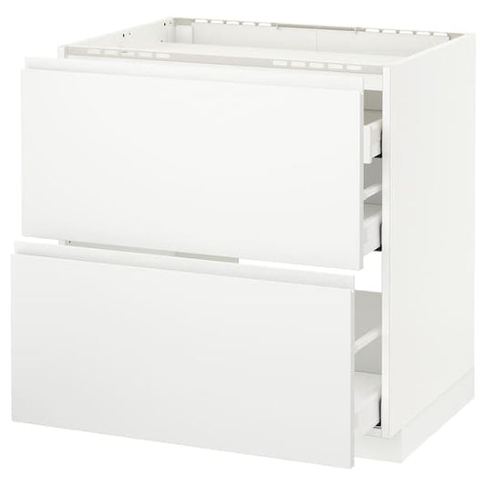 Ikea METOD / MAXIMERA - Base cab f hob/2 fronts/3 drawers, white/Voxtorp matt white, 80x60 cm