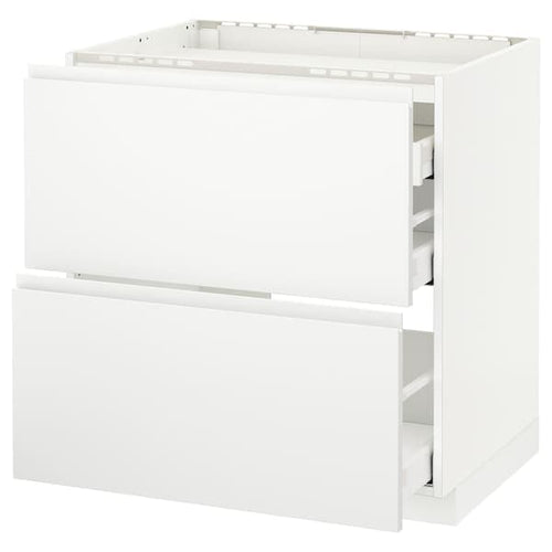 METOD / MAXIMERA - Base cab f hob/2 fronts/3 drawers, white/Voxtorp matt white, 80x60 cm