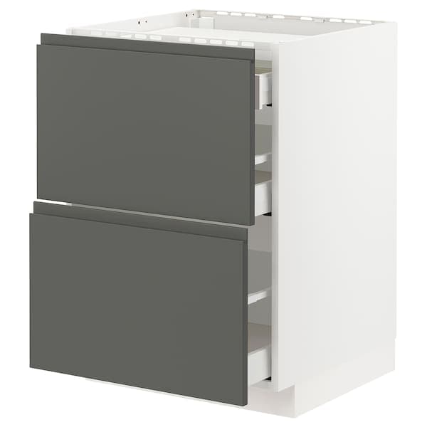 Ikea METOD / MAXIMERA - Base cab f hob/2 fronts/3 drawers, white/Voxtorp dark grey, 60x60 cm