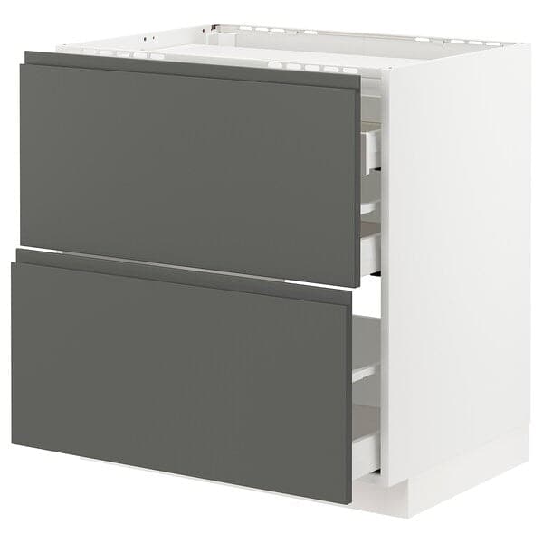 METOD / MAXIMERA - Base cab f hob/2 fronts/3 drawers, white/Voxtorp dark grey , 80x60 cm - best price from Maltashopper.com 19310248