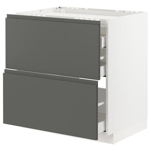METOD / MAXIMERA - Base cab f hob/2 fronts/3 drawers, white/Voxtorp dark grey , 80x60 cm