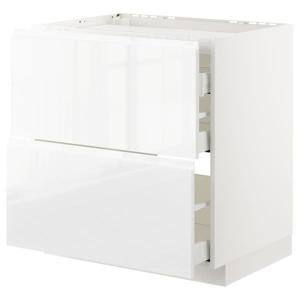 METOD / MAXIMERA - Base cab f hob/2 fronts/3 drawers, white/Voxtorp high-gloss/white, 80x60 cm - best price from Maltashopper.com 79253952
