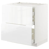 METOD / MAXIMERA base cab f hob/2 fronts/3 drawers, white/Voxtorp high-gloss/white, 80x60 cm